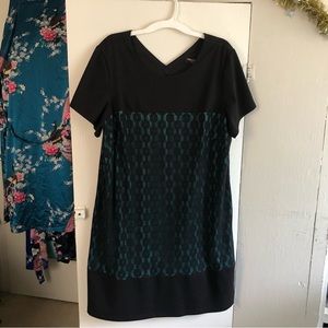 AQUA-GREEN AND BLACK CROCHET PATTERN A-LINE MIDI DRESS